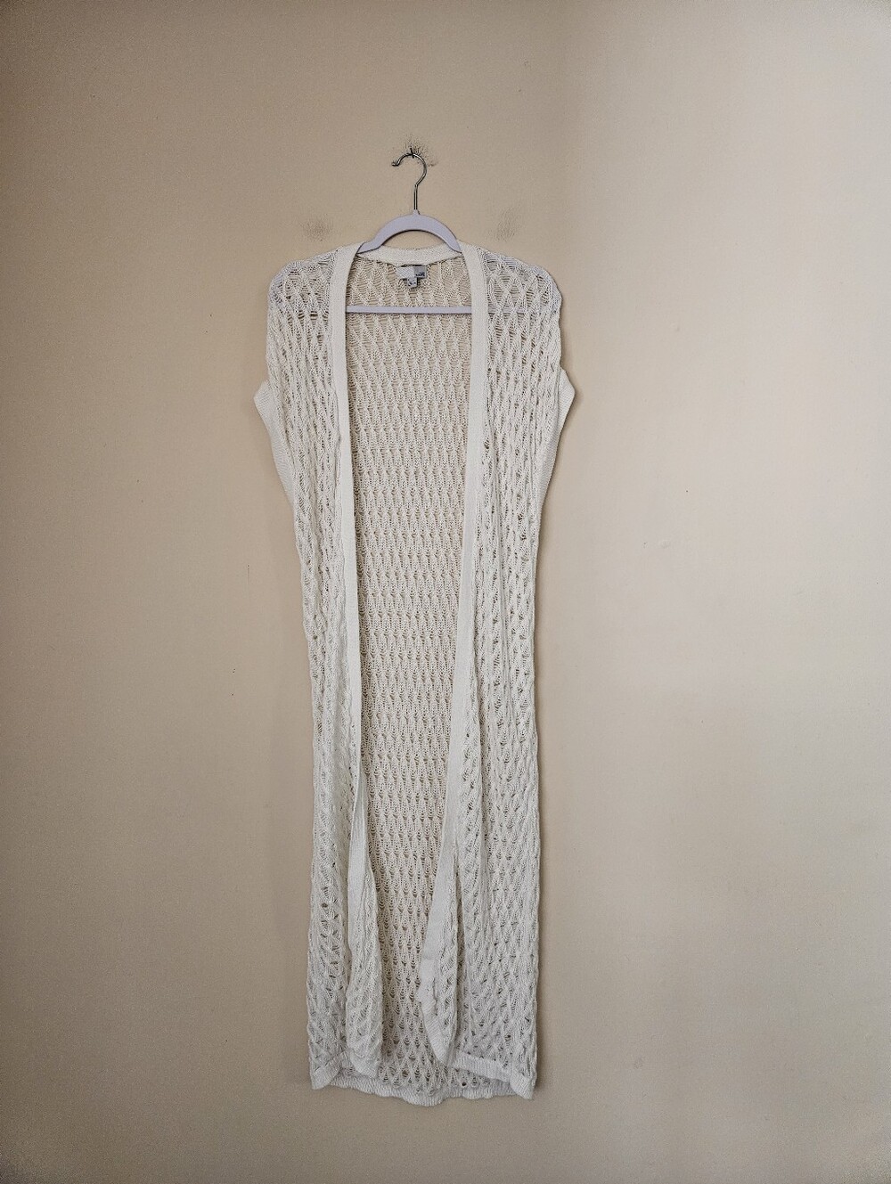 14th & Union Open Crochet Duster in Cream, Size Small